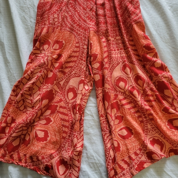 Nordstrom Angie Jumpsuit Romper Capri Strapless Orange Red Coral Floral Pattern - Picture 4 of 6